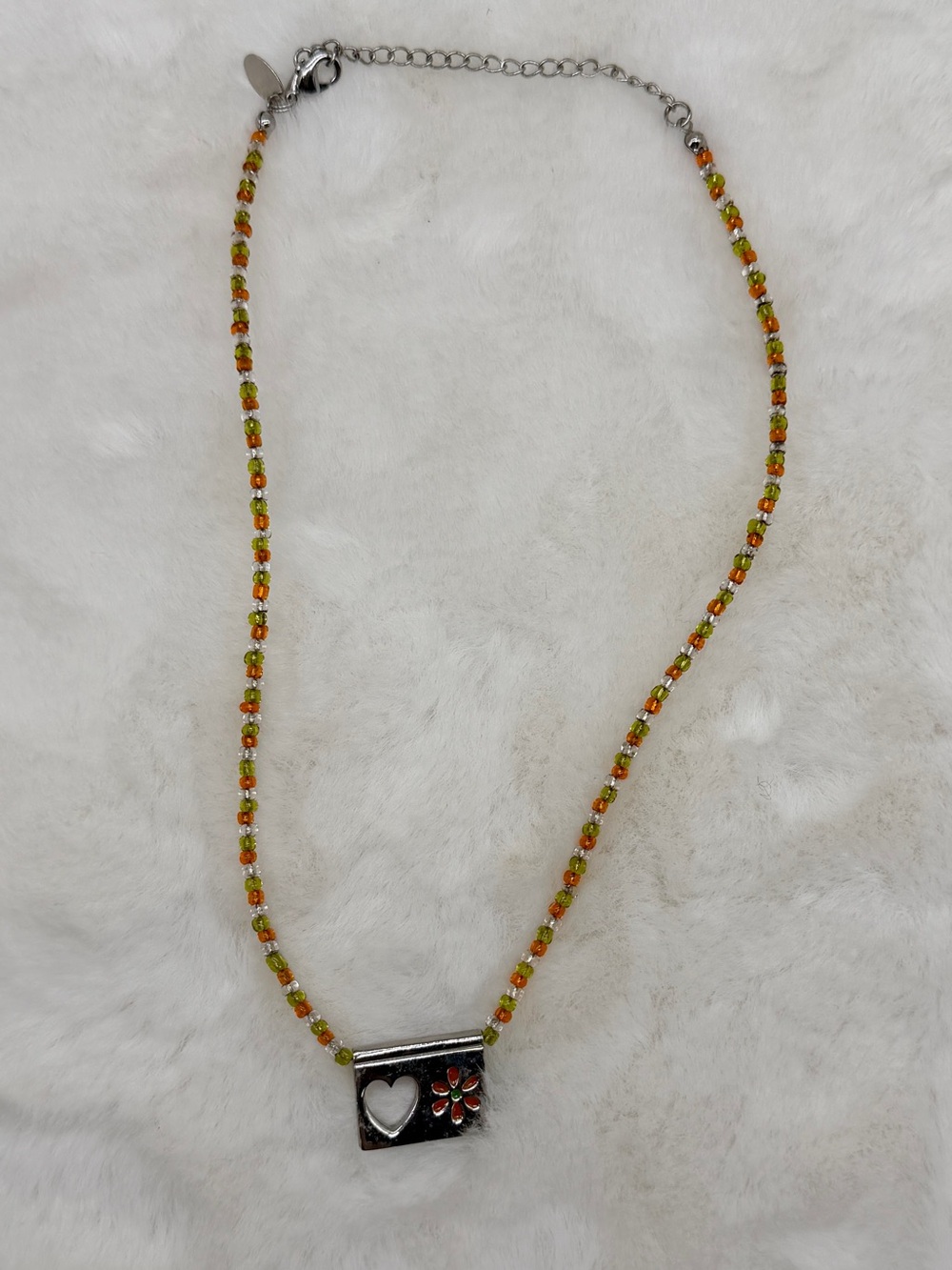 Vintage Lia Sophia Silver Pendant Necklace with Orange and Green Accents
